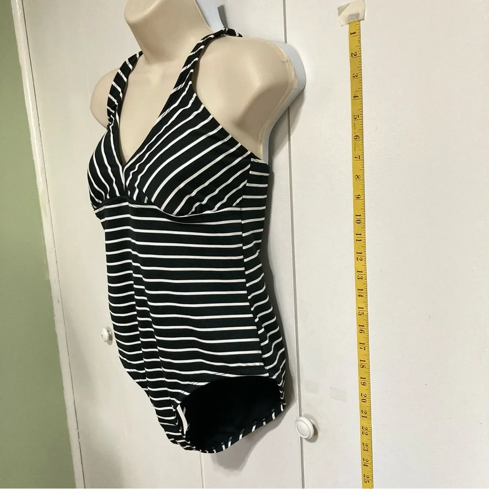 CATALINA Black White Stripe One Piece Swimsuit Womens Medium 8 10